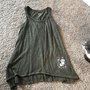 Custom embroidered ASIAN CAT in the meadow shark bite tank tunic top green XS